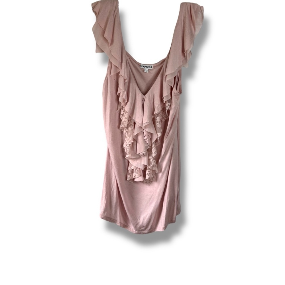 Express Blush Sleeveless VNeck Ruffle Top